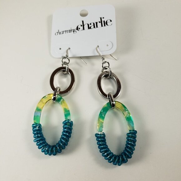 Tropical Radiance Dangle Earrings – Gradient Resin Ovals w Teal Beads &  Silver - Picture 5 of 9